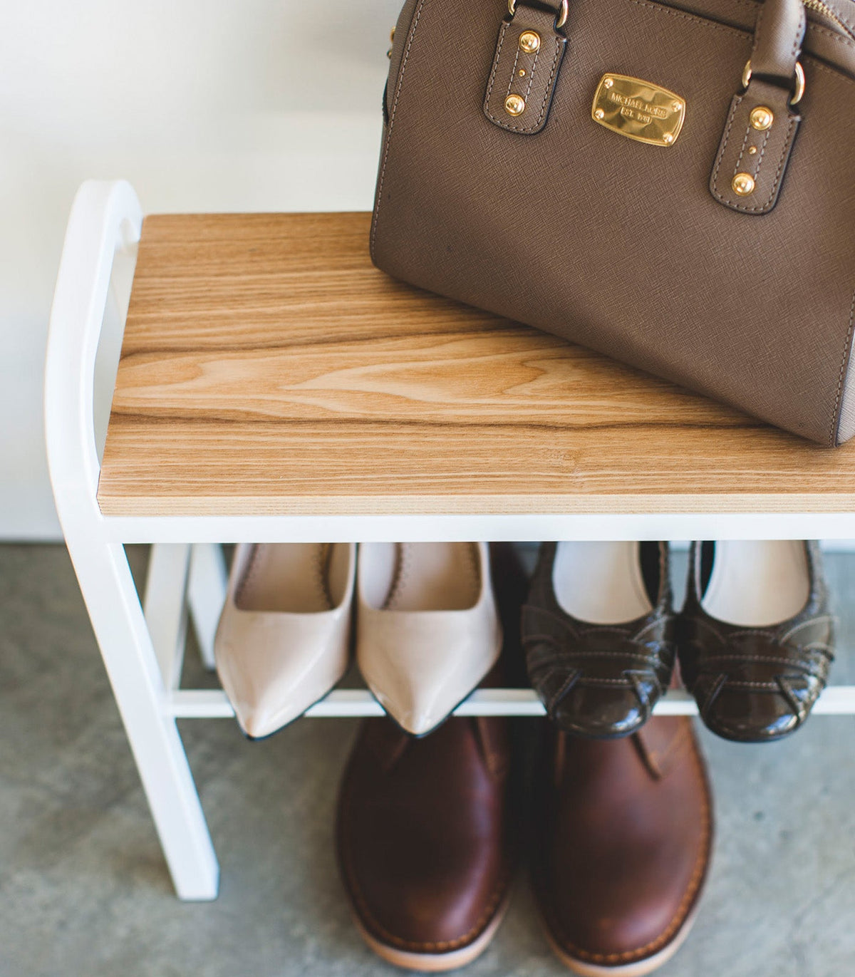 Shoe Organizer & Bench (18" H)  - Steel + Wood