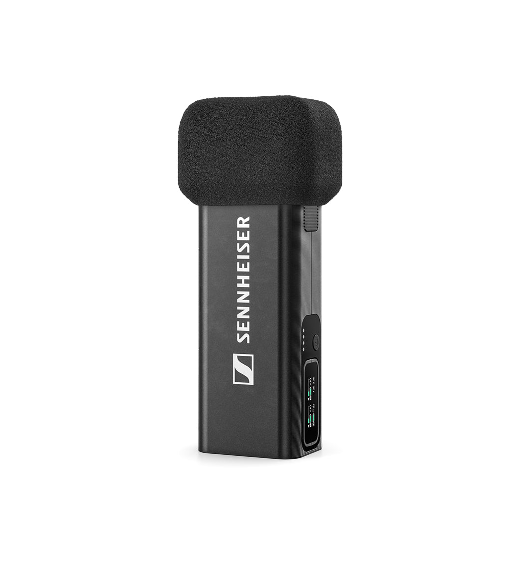 Sennheiser Profile Wireless charging bar fitted with a foam windshield for handheld use