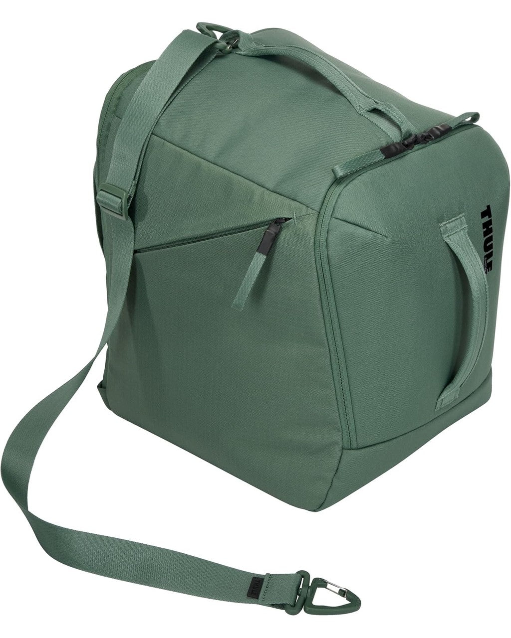 Green duffel bag with shoulder strap on a white background Thule Roundtrip Boot Bag 35L | Hazy Green