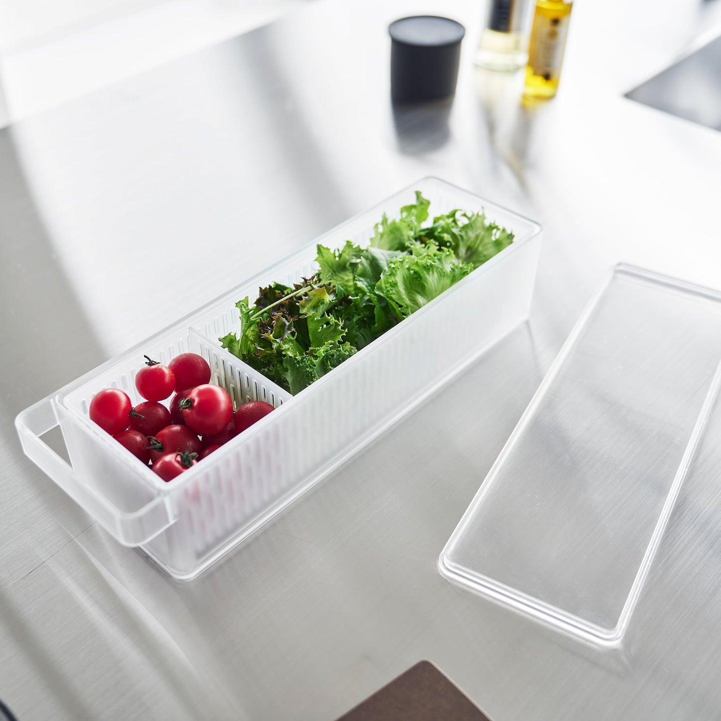 Yamazaki Home Refrigerator Colander with Lid and Divider