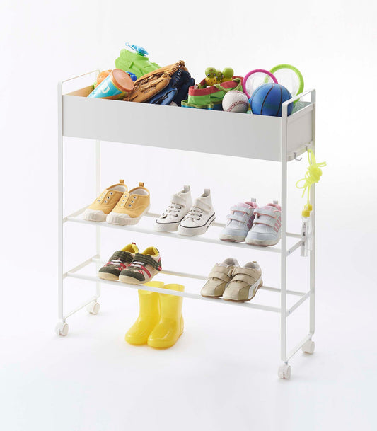 Yamazaki Home Tower Rolling Entryway Storage Cart - White, white cart storing outdoor toys and shoes