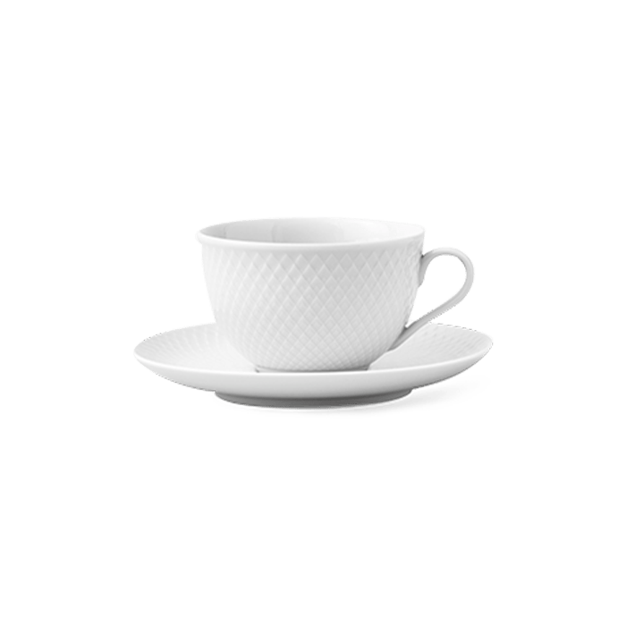 Lyngby Porcelæn Rhombe Tea Cup With Matching Saucer, White, 8.1 Oz