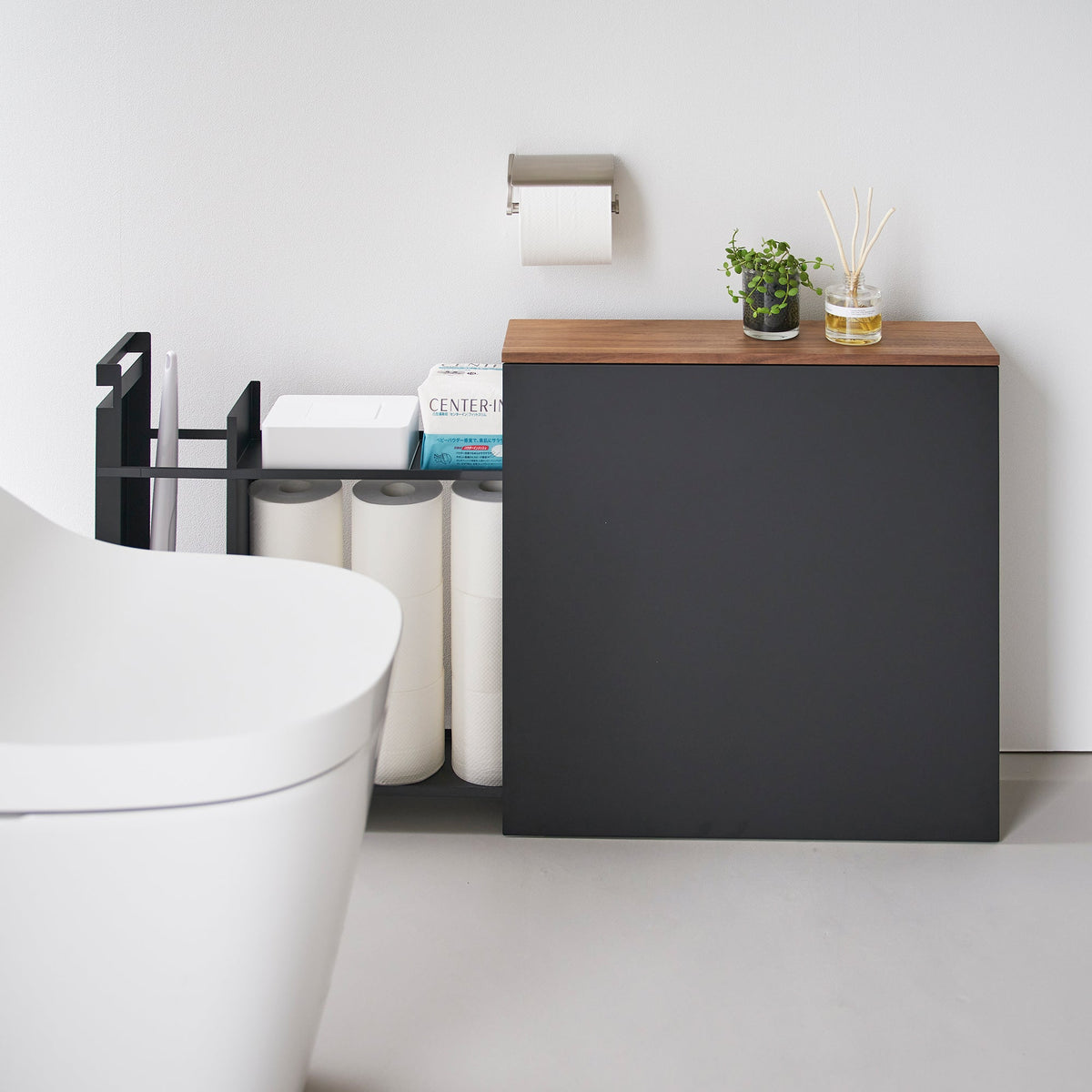 Pull-Out Bathroom Storage Cabinet - Steel + Wood