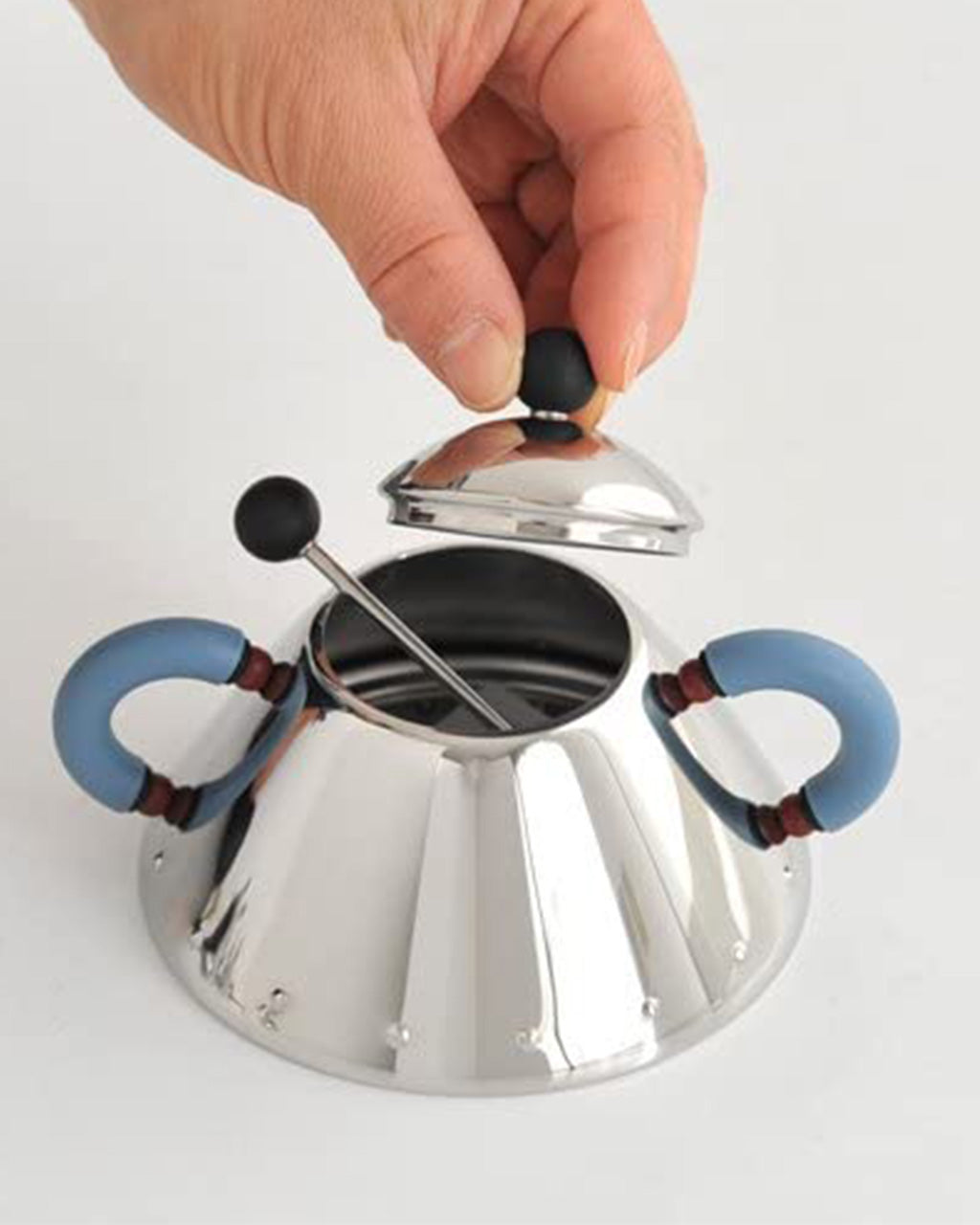 Alessi 9097 Sugar Bowl with Spoon and Lid Off