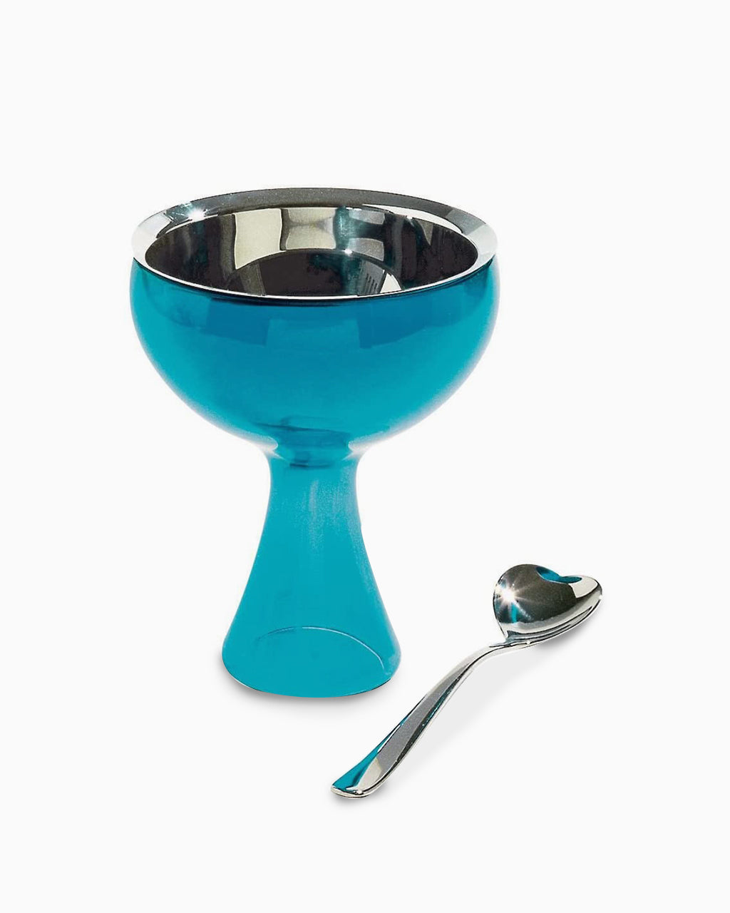 Alessi Big Love Glass Bowl with Spoon Front View | Blue