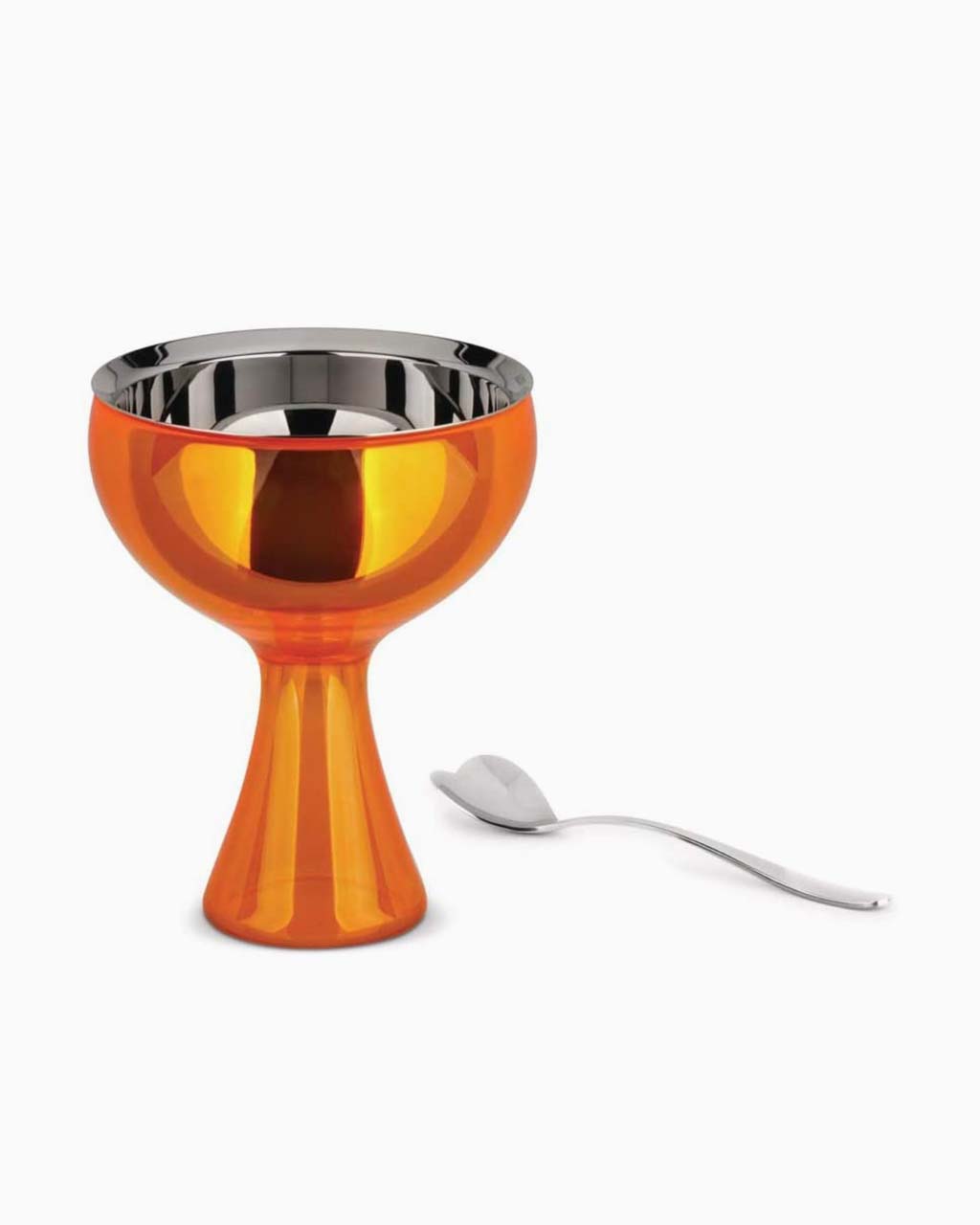 Alessi Big Love Glass Bowl with Spoon Front View | Orange