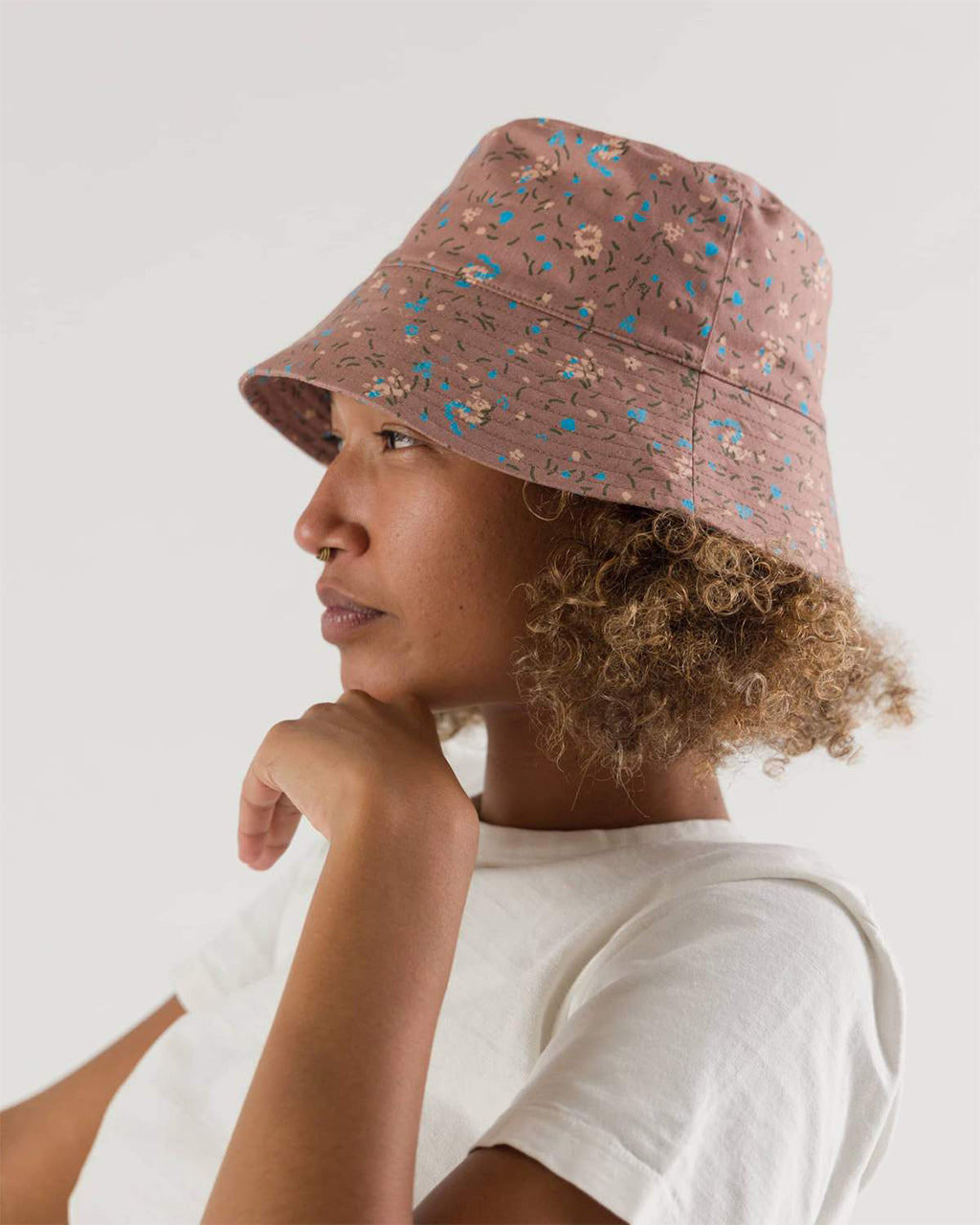 Baggu Bucket Hat on model | Fawn Calico Floral