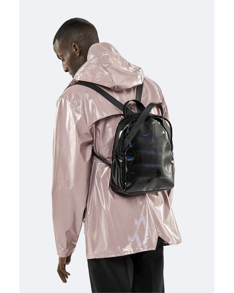 rains backpack shiny black RAINS Holographic Backpack Go – BrandsWalk